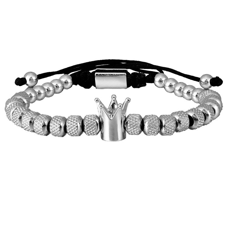 Pulsera con dije de corona real romana de lujo para hombre, pulseras geométricas de acero inoxidable, pulseras ajustables para hombre, regalo de joyería para pareja