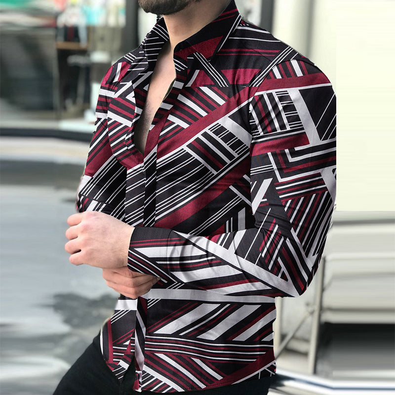 Camisa estampada casual de manga larga para hombre