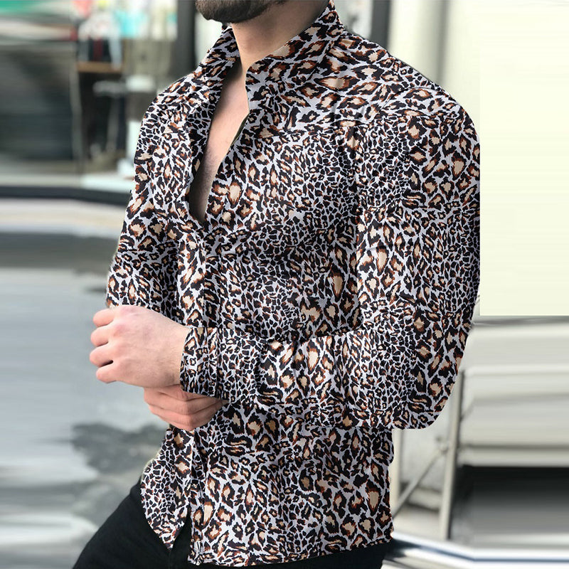 Camisa estampada casual de manga larga para hombre