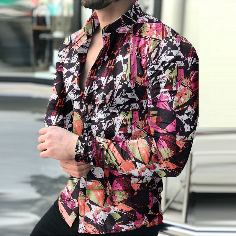 Camisa estampada casual de manga larga para hombre