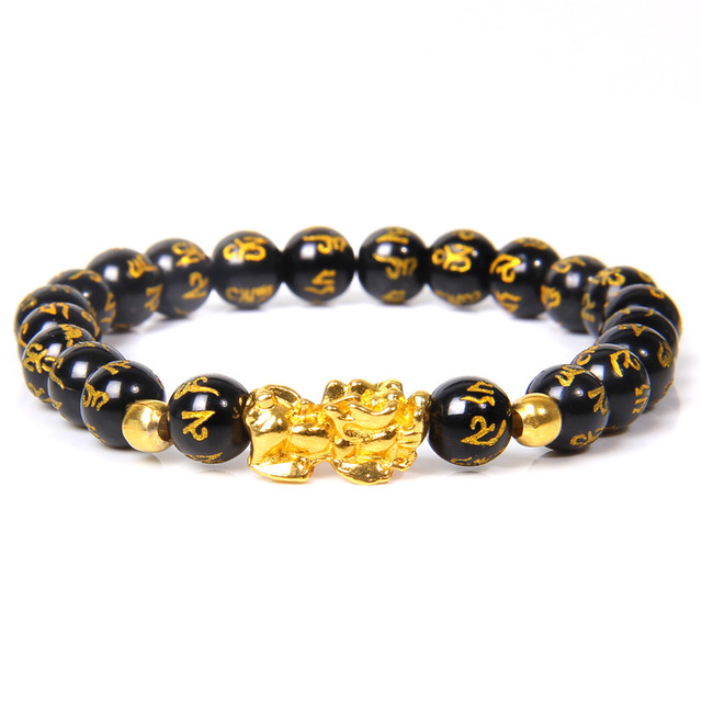 Pulsera de Buda Feng Shui para hombre y mujer, abalorio Piuxiu dorado