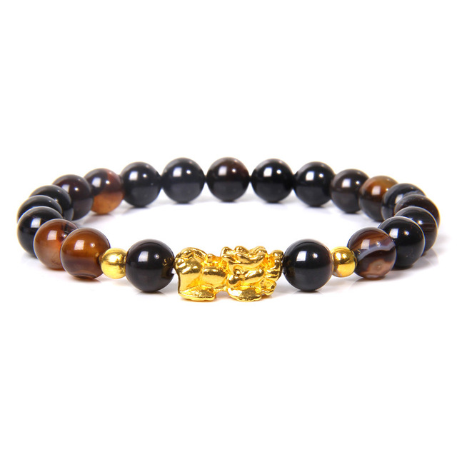 Pulsera de Buda Feng Shui para hombre y mujer, abalorio Piuxiu dorado