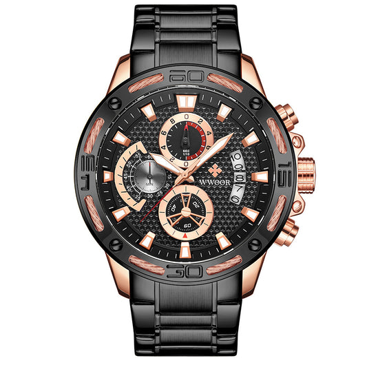 Relojes WWOOR a la moda para hombre, relojes de cuarzo de acero dorado de lujo de primera marca, cronógrafo deportivo resistente al agua para hombre, reloj Masculino