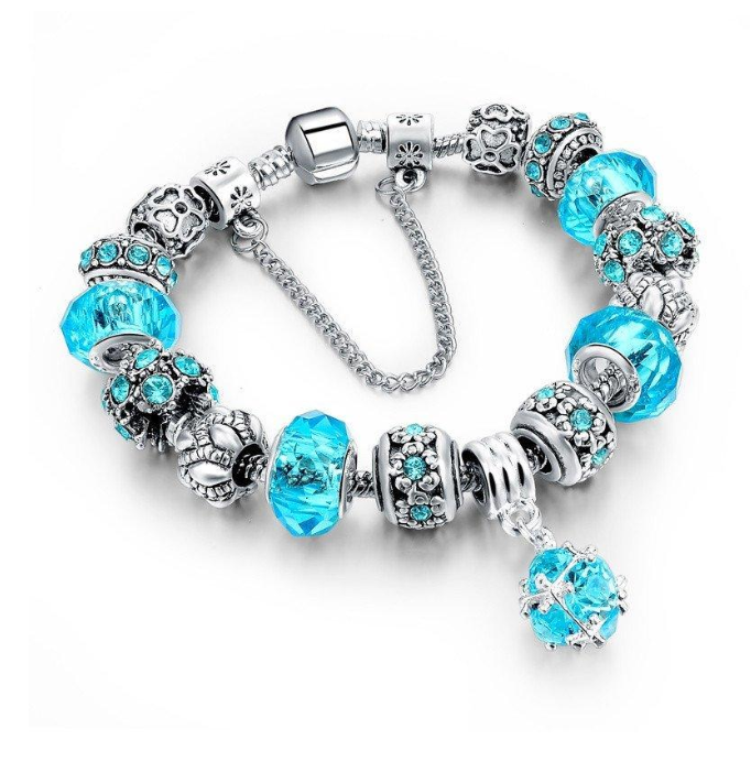 Joyería Pulsera y brazaletes de dijes de plata con pulsera de cuentas de corona de reina para mujer 