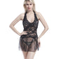 Large Size Rose-lace Splicing Netting Dress with Backless Back