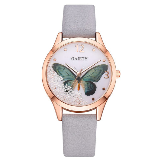 Gaiety-relojes de marca para mujer, relojes de mariposa con diamantes de imitación extraíbles de lujo, vestido de cuero para mujer, relojes de pulsera para mujer