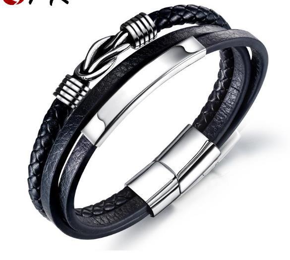 Black Multilayer Leather Bracelet For Men Bangle Jewelry2020