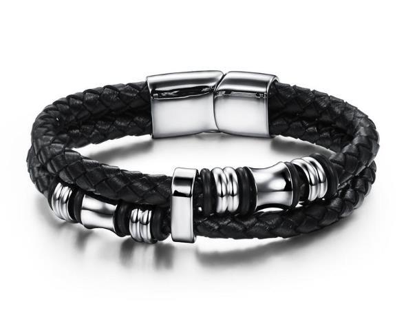 Black Multilayer Leather Bracelet For Men Bangle Jewelry2020