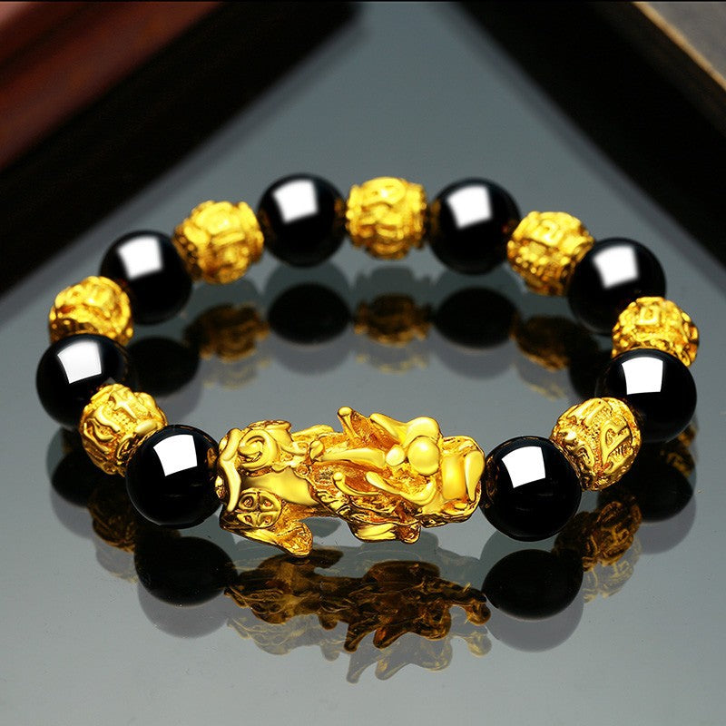 Pulsera valiente de oro y arena de Vietnam, joyería de obsidiana para hombres y mujeres