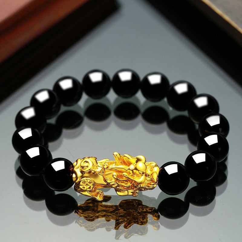 Pulsera valiente de oro y arena de Vietnam, joyería de obsidiana para hombres y mujeres