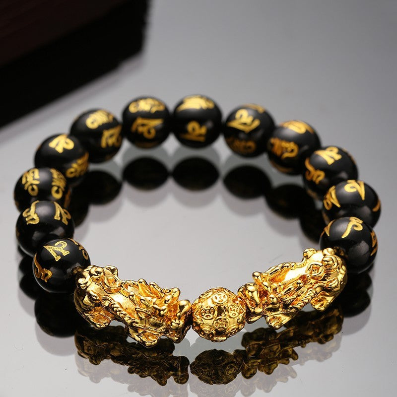 Pulsera valiente de oro y arena de Vietnam, joyería de obsidiana para hombres y mujeres