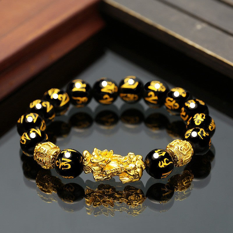 Pulsera valiente de oro y arena de Vietnam, joyería de obsidiana para hombres y mujeres