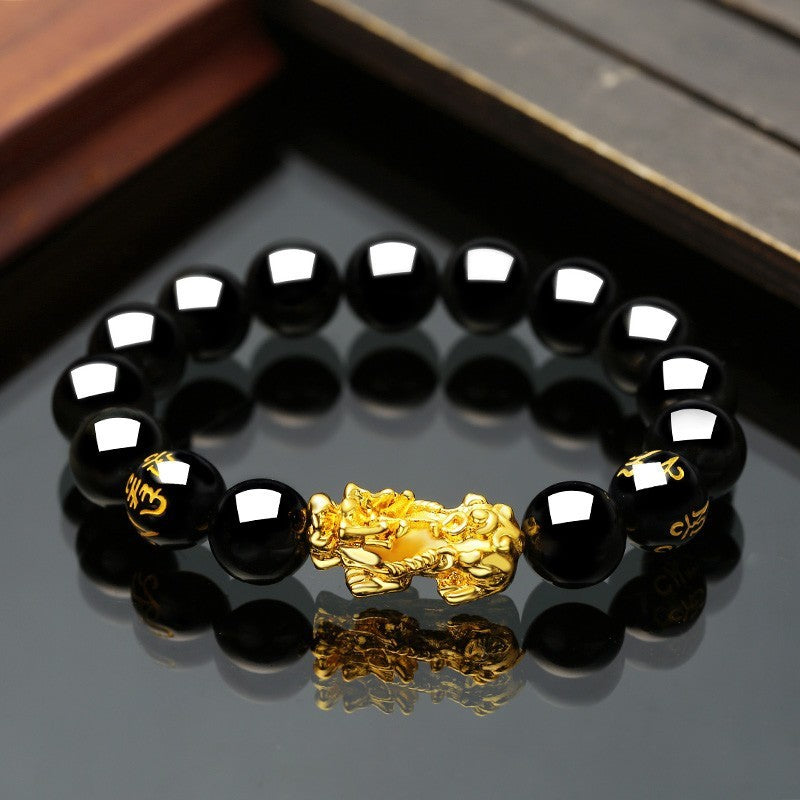 Pulsera valiente de oro y arena de Vietnam, joyería de obsidiana para hombres y mujeres