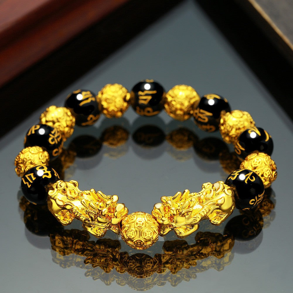 Pulsera valiente de oro y arena de Vietnam, joyería de obsidiana para hombres y mujeres