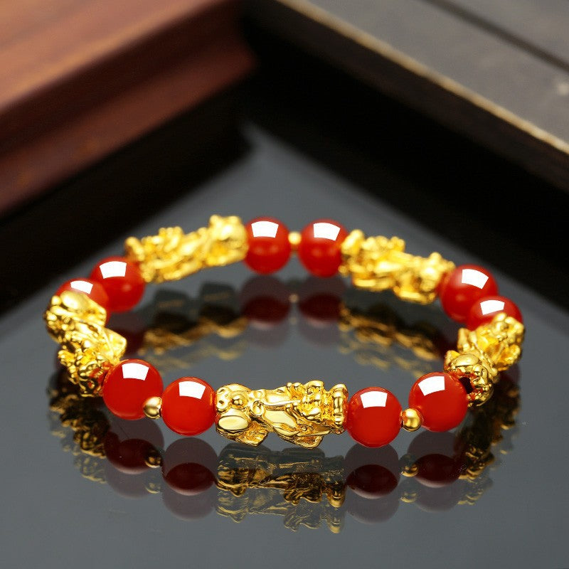 Pulsera valiente de oro y arena de Vietnam, joyería de obsidiana para hombres y mujeres