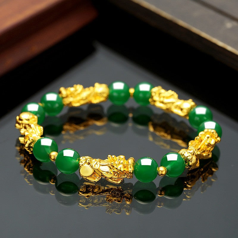 Pulsera valiente de oro y arena de Vietnam, joyería de obsidiana para hombres y mujeres