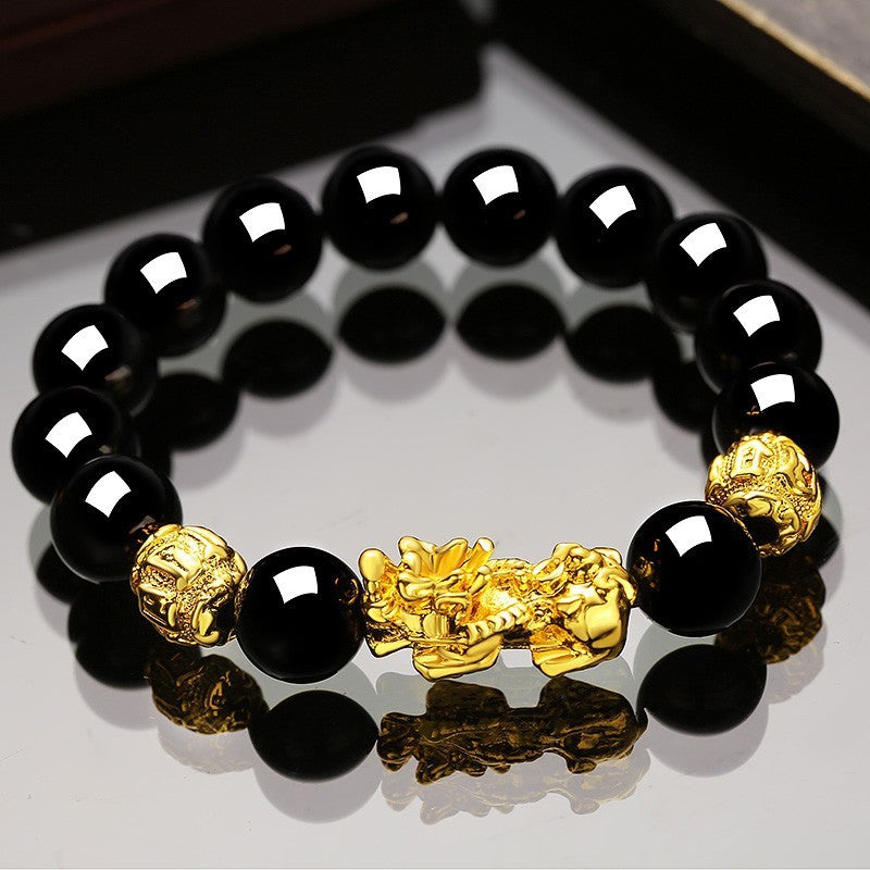 Pulsera valiente de oro y arena de Vietnam, joyería de obsidiana para hombres y mujeres