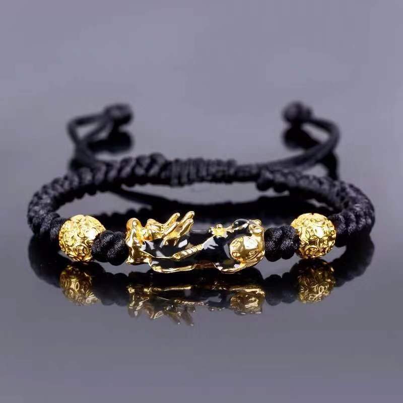 Pulsera valiente de oro y arena de Vietnam, joyería de obsidiana para hombres y mujeres