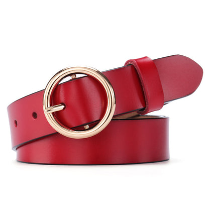 Round Buckle Belt Women Leather Korean Version Belt