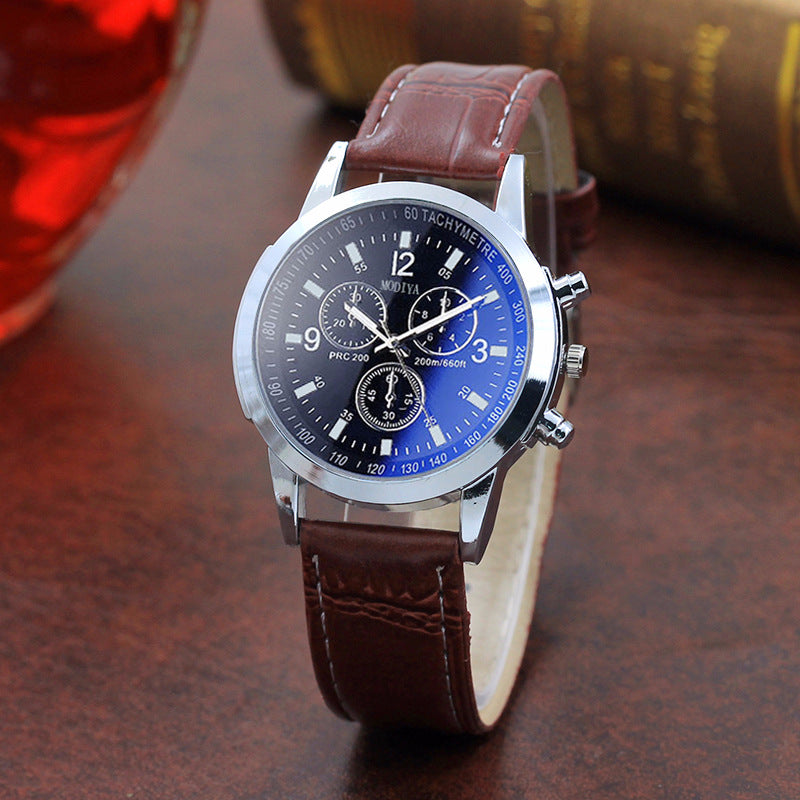 Reloj de cuarzo para hombre con cinturón de cristal azul a la moda