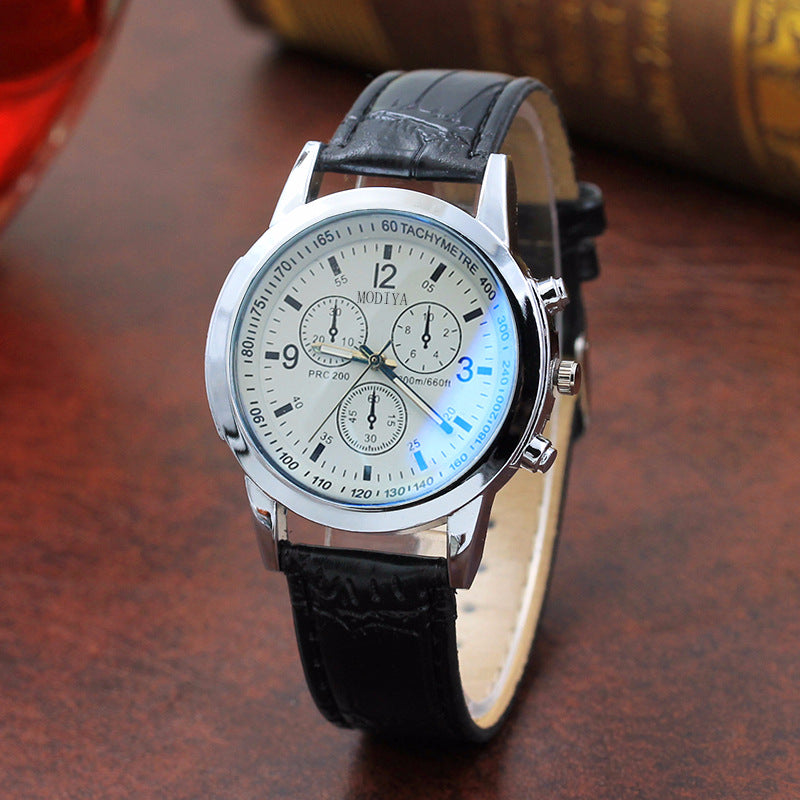 Reloj de cuarzo para hombre con cinturón de cristal azul a la moda