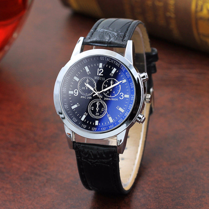 Reloj de cuarzo para hombre con cinturón de cristal azul a la moda