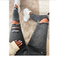 Ladies Ripped Stretch Jeans With Small Feet Ripped Jeans Women