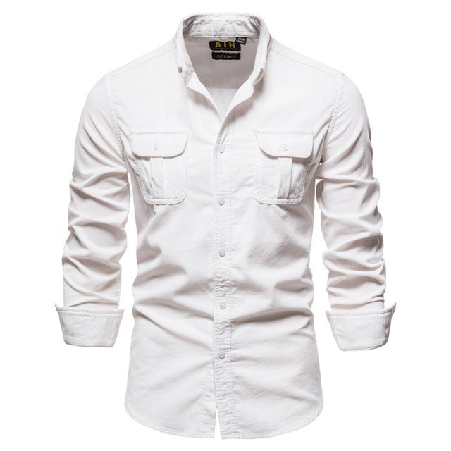 Camisas para hombres Use camisa Tops universitarios Manga larga Azul