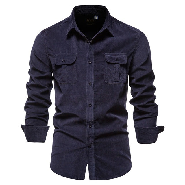 Camisas para hombres Use camisa Tops universitarios Manga larga Azul