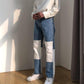 Men Wash Splice Casual Straight Jeans Trousers Korea Japan