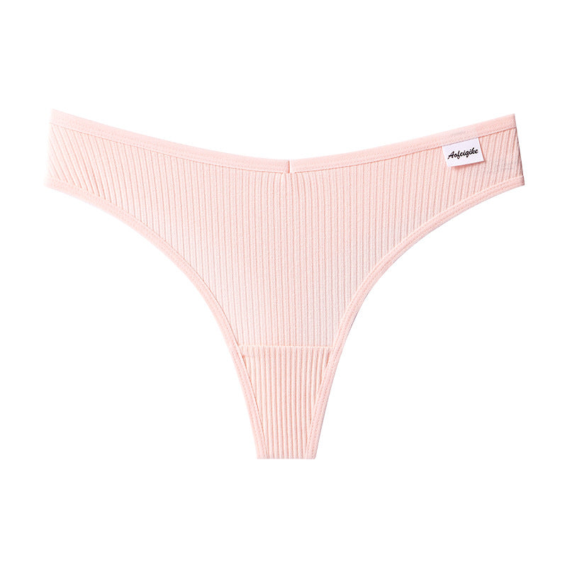 Tanga de algodón para mujer, ropa interior cómoda e informal con espalda en T, Tanga de cintura baja de Color sólido, lencería íntima