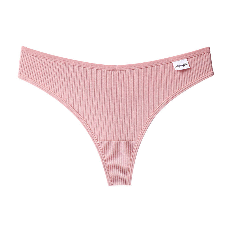 Tanga de algodón para mujer, ropa interior cómoda e informal con espalda en T, Tanga de cintura baja de Color sólido, lencería íntima