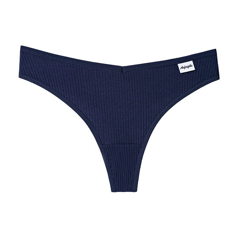 Tanga de algodón para mujer, ropa interior cómoda e informal con espalda en T, Tanga de cintura baja de Color sólido, lencería íntima