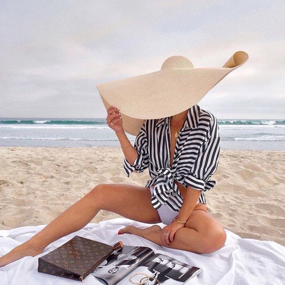 Sombreros de gran tamaño de la playa del ala ancha de los 25CM para la protección ULTRAVIOLETA grande del sombrero de paja de las mujeres