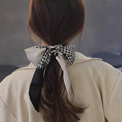Retro Houndstooth Silk Scarf Headband Women