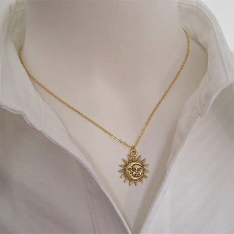 Collar con colgante de luna y sol para mujer, Gargantilla, regalo de joyería