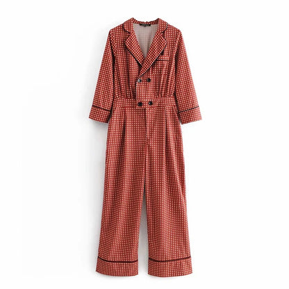 Loose Western Style Double-breasted Fashion Printed Jumpsuit Women