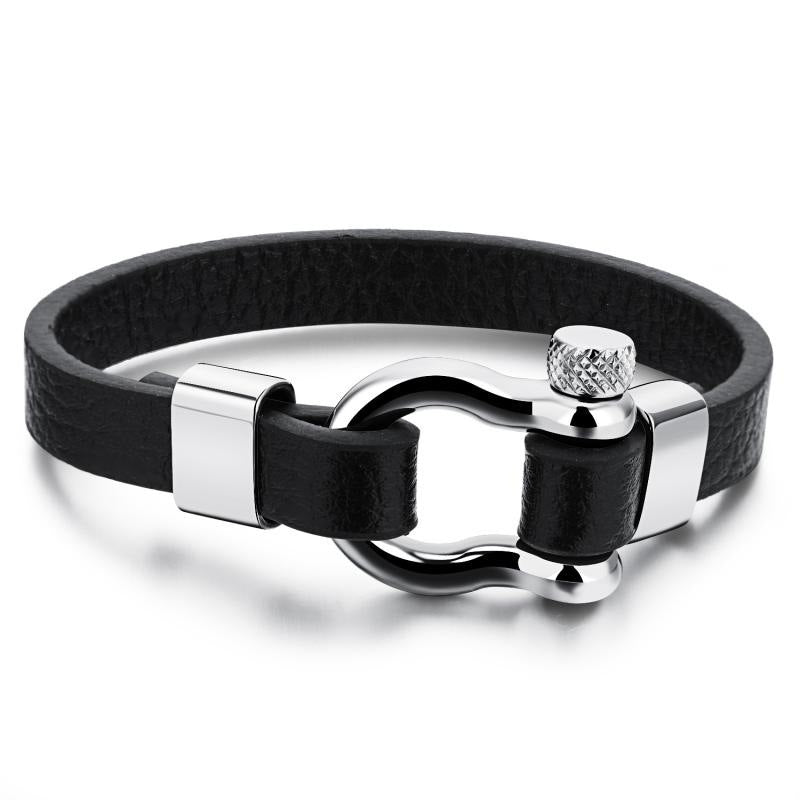 Pulsera de vida de cuero con hebilla de acero inoxidable para hombre, joyería náutica para surfista