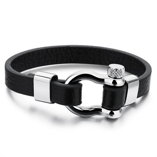 Men'S Stainless Steel Buckle Leather Life Bracelet Nautical Surfer Jewelry