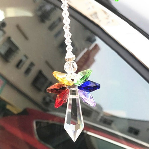 Charm para coche familiar colorido con ángel arcoíris de cristal