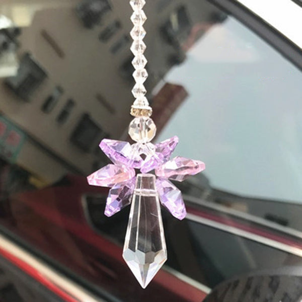 Charm para coche familiar colorido con ángel arcoíris de cristal