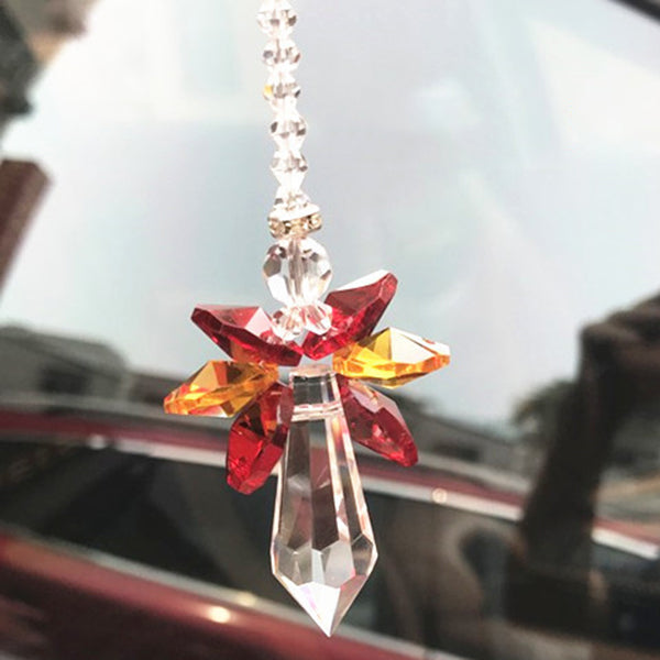 Charm para coche familiar colorido con ángel arcoíris de cristal