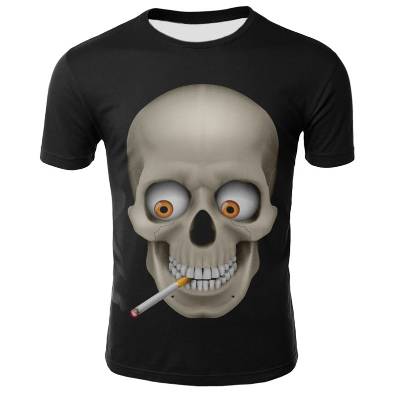 Smoking Skull 3d Digital Print T-shirt