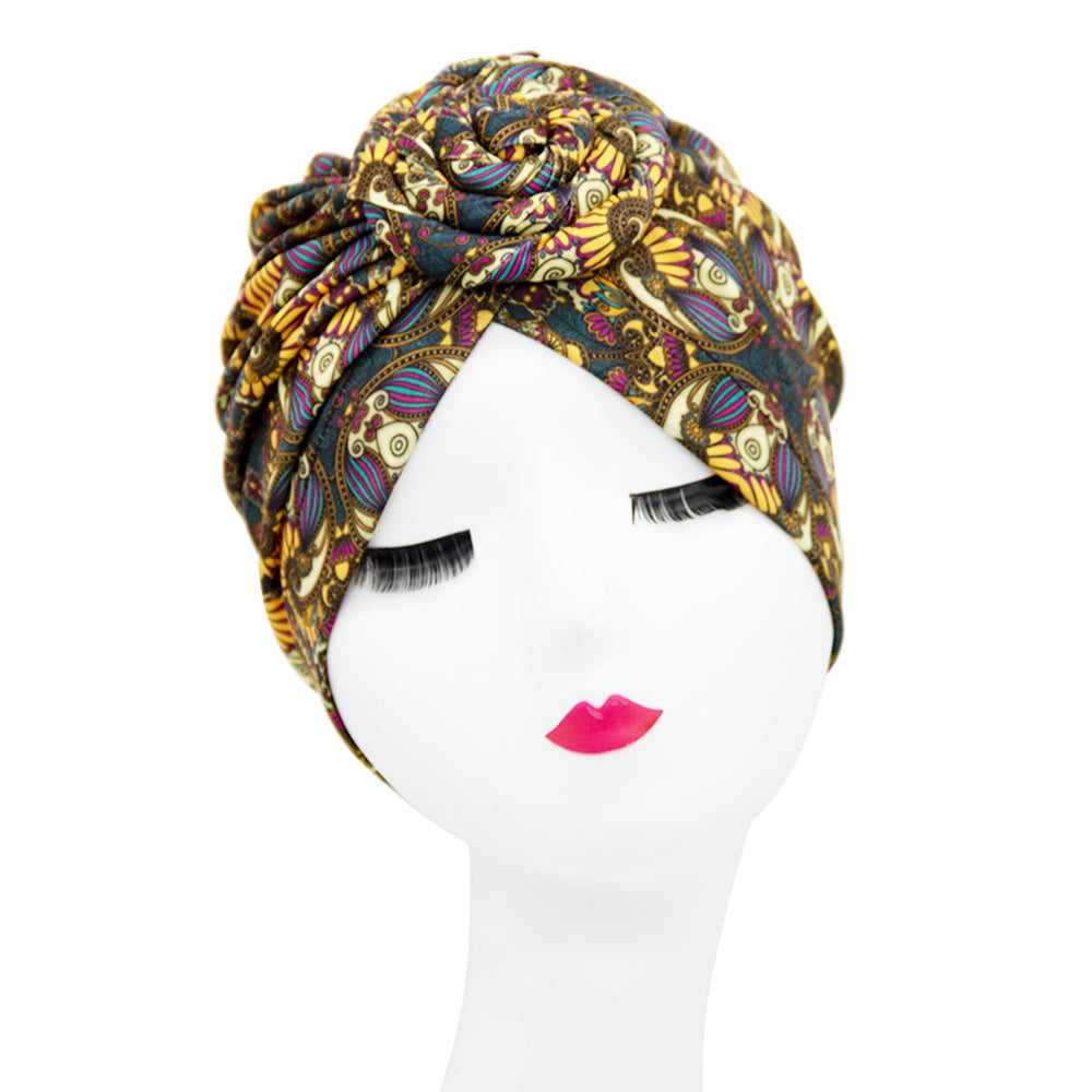 European And American Popular Retro Turban Hats African Handmade Spiral Flower Hats Bohemian Fashion Hats