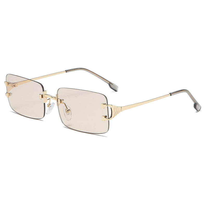 Gafas de sol retro sin montura con bordes cortados para hombres y mujeres Gafas de sol cuadradas de metal de moda Gafas de sol transfronterizas