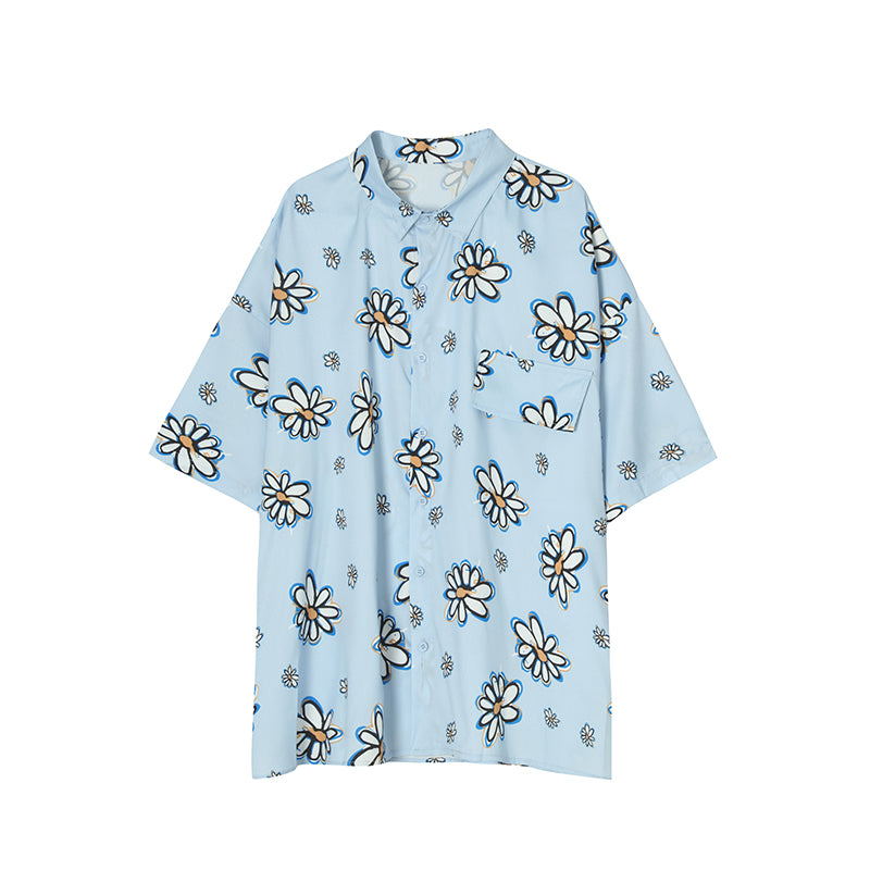 Camisa de manga corta Little Daisy, camisas holgadas coreanas para parejas para hombres y mujeres