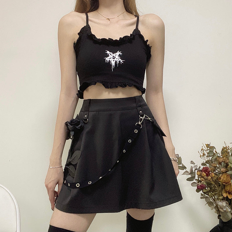 InstaHot-Falda plisada con bolsillos negros para mujer, Falda plisada de cintura alta con correa y cremallera, ropa de calle gótica Punk, falda Cargo informal a la moda