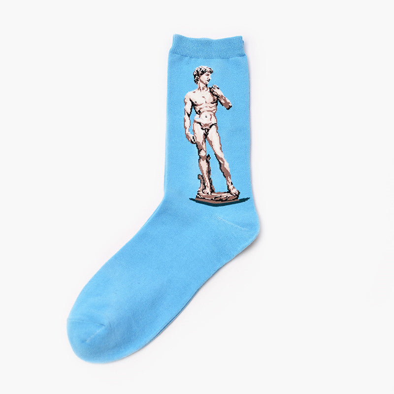 Moxiao fábrica venta directa Qiudong calcetines para hombres nueva personalidad literatura retro pintura de fama mundial calcetines para hombres pintura al óleo calcetines para hombres