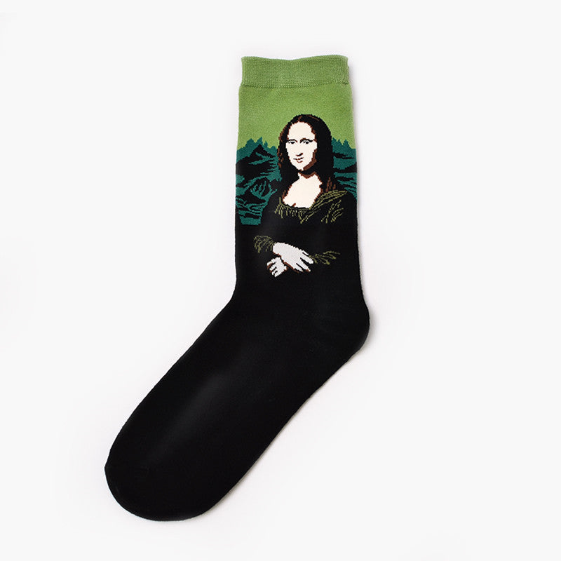 Moxiao fábrica venta directa Qiudong calcetines para hombres nueva personalidad literatura retro pintura de fama mundial calcetines para hombres pintura al óleo calcetines para hombres