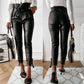 European And American Women Fashion Casual Pu Pants Leather Pants Including Belt